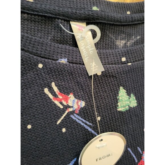 New Navy Blue Skiing Print 2 Pc Waffle Knit Pajamas Simple Pleasures 3X - Picture 6 of 7